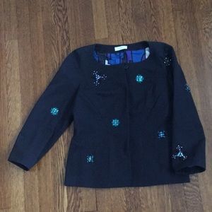 Emilio Pucci Italy Bejeweled Blazer Jacket Navy Mod